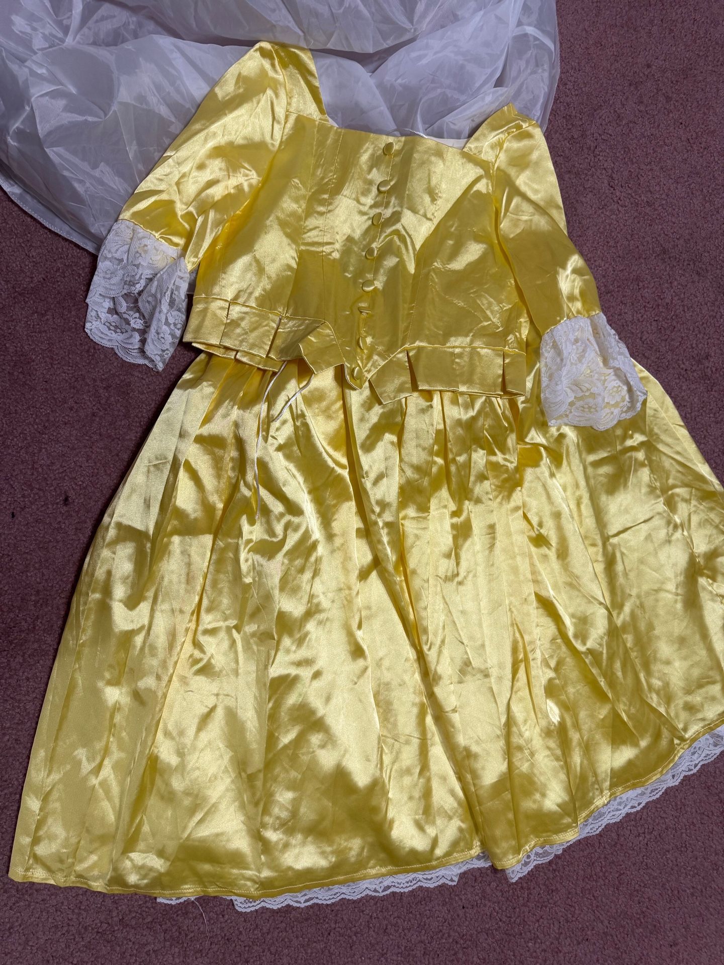 New large kids girls yellow Victorian vintage renaissance princess dress costume