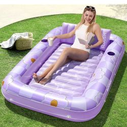 SLOOSH Inflatable Tanning Pool Lounger Float, 70" x 46" Pool Floats Adult with Pillow, 4 in 1 Suntan Tub Raft Floatie, Sunbathing Bed Lounge for Water