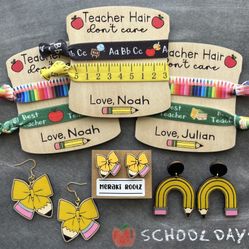 Teacher Hair tie Board And Earrings 