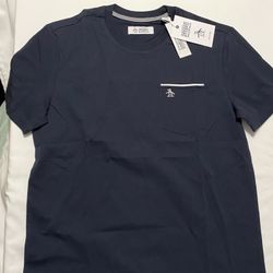 The Original Penguin Shirt Small Chambray Tipped Core men’s Crew Neck sapphire blue