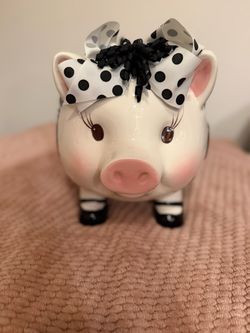 Ceramic Piggy Bank with Polka Dot Bow