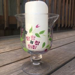 Hand Painted Glass Candle Holder/Vase - 6.75” Tall