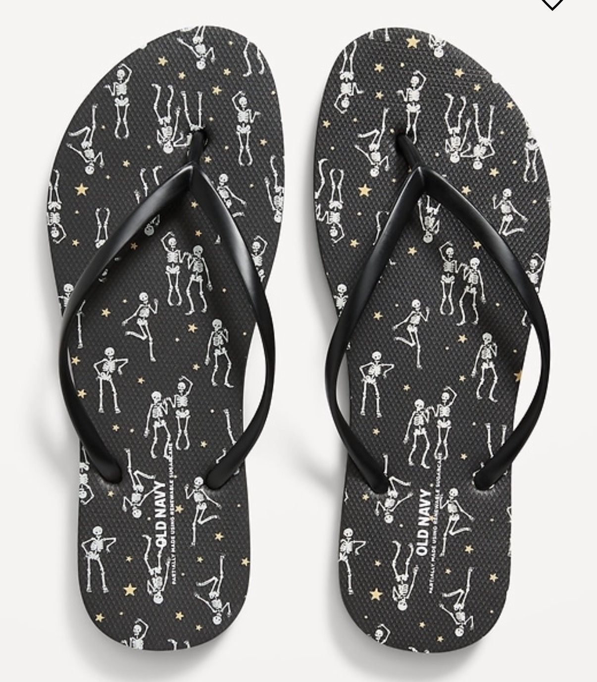 New Women’s Halloween Goth Skeleton Gold Star Flip Flops 10 (9-10)