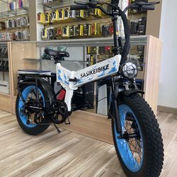 Blue Folding SasikiBike Electric Bike 35MPH Ebike Financing $49 Down