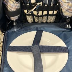 Picnic cooler set w 2 plates, glasses and silverware sets.  Insulated! Brand new not in box.