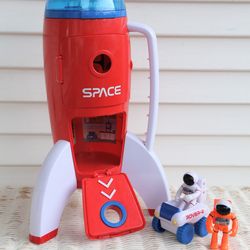 Astro Venture Space Set #2 - Nasa Spaceship/ Rocket Ship with Handle, "Rover 2" and 2 Astronauts with Packs - Cool Lights and Sounds on Rocket