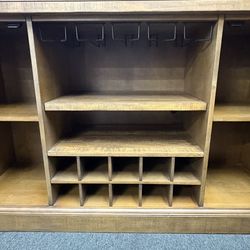 Rustic Wood Wine Bar Cabinet / Dining Room Buffet – Stemware Rack & Bottle Storage