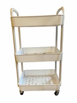 White 3-tier rolling utility cart in good  condition.