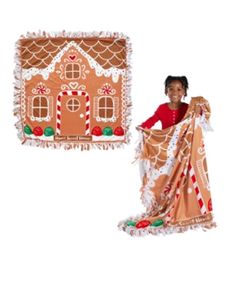 54" x 54" Gingerbread House Fleece Tied Throw Craft Kit