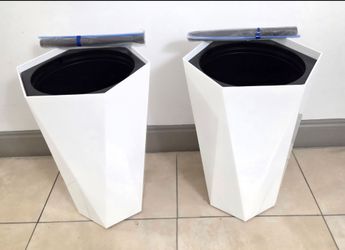 PAIR of 16" White Hexagonal Mobile Planters w Water Monitoring (2 for $60) @ Lasting Creations