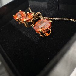 🔥 925 Silver Gold-Plated Orange Gem Set – Necklace & Earrings