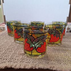 SET OF 6 LIBBEY STRAWBERRY LOW BALL GLASSES