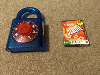Kids padlock plus Scrabble slam card game with manual instruction