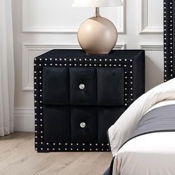 Black velvet nightstand nailhead trim crystal knobs brand new in box firm price $180