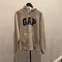 Vintage Y2K Gap Textured Fleece Hoodie Grey EST 1969 Sleeve Patch Small