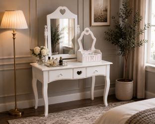 Elegant White Vanity Set – Shabby Chic / Farmhouse Style