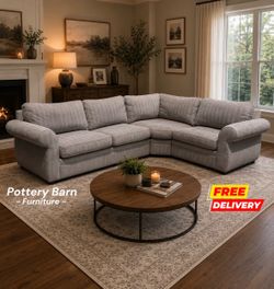 *Pottery Barn* Luxury Cloud Gray 3pc L-Shaped Sectional (Free Delivery 🚚)