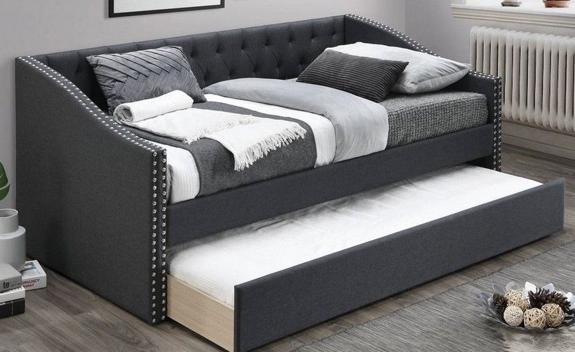 Twin/Twin Size Grey Daybed With Ortho Mattress