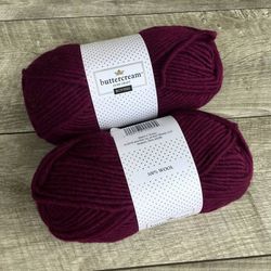 Lot of 2 Dark Purple Luxe Craft Buttercream Wool Roving Yarn Skeins