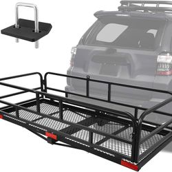 Trailer Hitch Cargo Rack, 60 x 24 x 14 Inch Folding Hitch Mount Cargo Carrier with High Side Rails for RV Truck SUV Van, 500 lbs. Capacity, 2" Receive