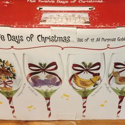 12 Days Of Christmas Goblets Stemware Wine Glasses Decor Decoration 