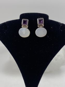 Beautiful amethyst stone and Moonstone silver earrings
