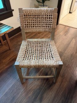 4 Restoration Hardware Woven Rope Dining Chair with Wood Frame