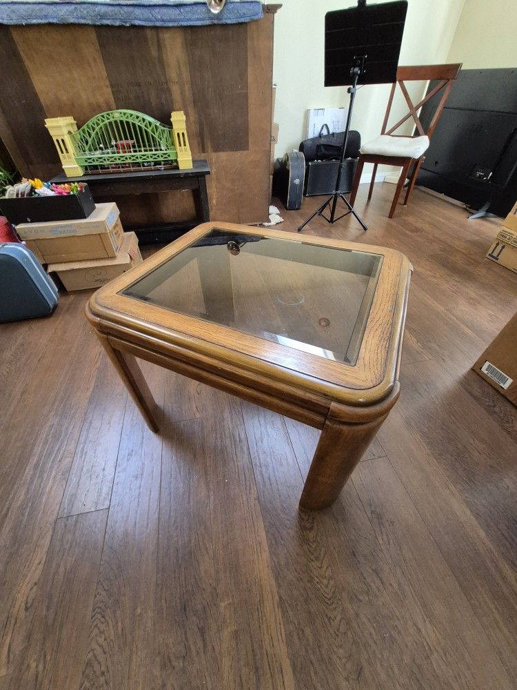 Solid Oak Table With Glass Insert