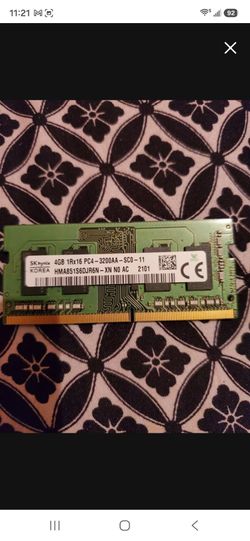 SK Hynix  4GB 1RX16 DDR4 SO-DIMM PC4-25600: 3200MHz 260-Pin Non-ECC HMA851S6DJR6N