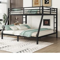 Bellemave Queen Over King Bunk Bed for Adults, Queen Over King Bunk Beds Frame with 2 Side Ladder and Full Length Guardrail, Easy Assemble Bunkbeds, 