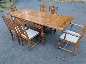 Vintage Oak Draw Leaf Dining / Kitchen Table w/ 6 Chairs