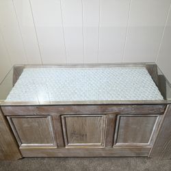 Oak Coffee Table with Penny Tile & Glass Top
