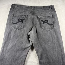 Y2K Rocawear Baggy Denim Jeans Mens 42x32 Black Wide Leg Loose Hip Hop  #2751