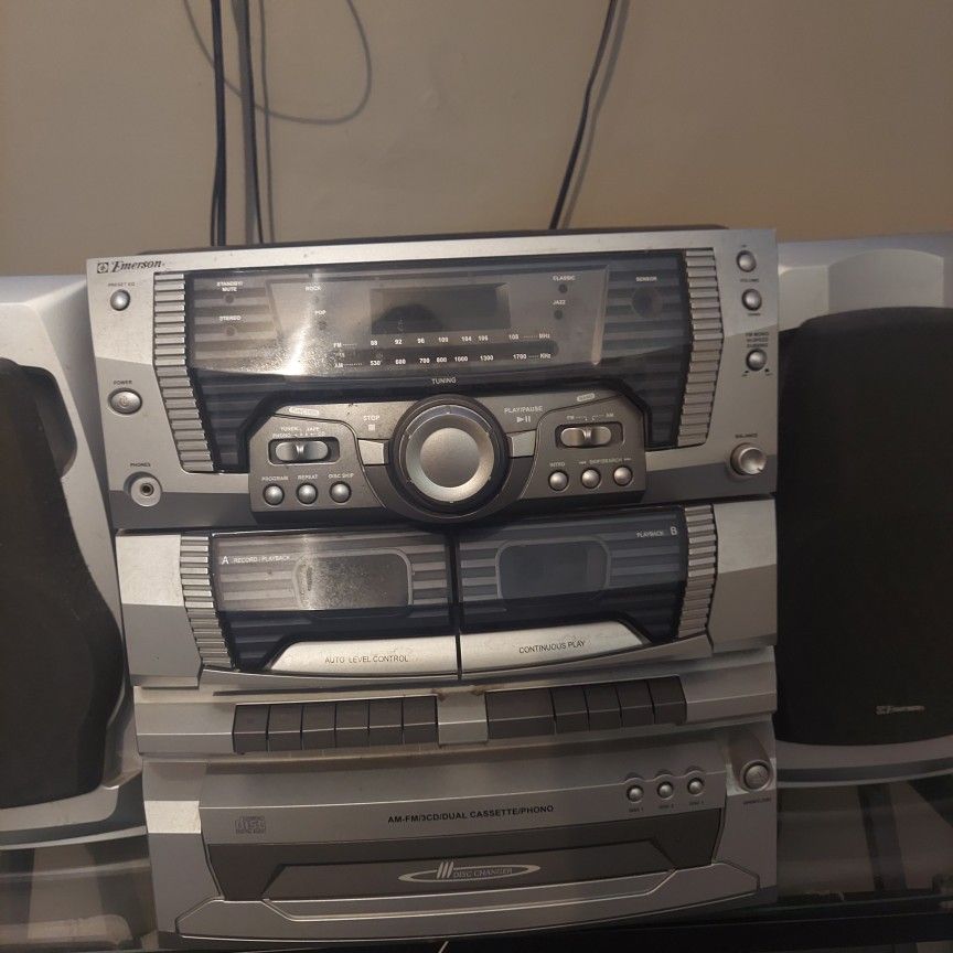 3 Piece Stereo System And Glass CD Stand