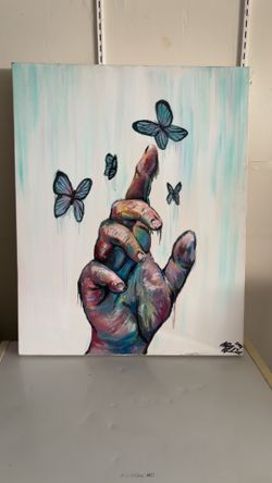 Original Hand-Painted Canvas “Reaching Butterflies” by Local Artist