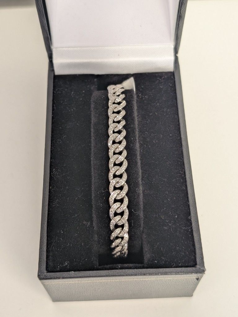 14kt White Gold 7" & 1.00ct Diamond Curb Link Chain Bracelet