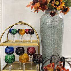 Set of 12 Vintage Bohemian Cut to Clear Crystal Wine Goblets 