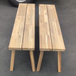 Two Ikea Skogsta Acacia Wood Bench 47 1/4"