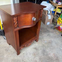 Wood End Table with Floral Details