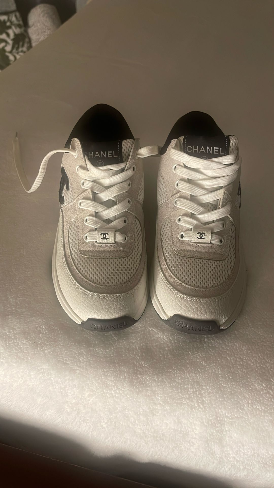 Chanel White Black CC Logo Runner Trainer Sneaker