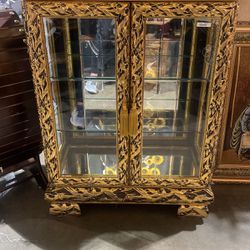 Italian Marble Top Wood Gold Cabinet 