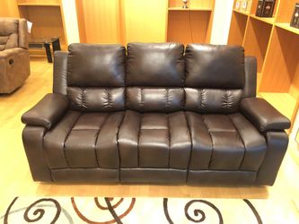 Brown Reclining Bonded Leather Sofa and Loveseat Set