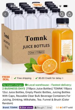 Tomnk 12oz Clear Plastic Juice Bottles 75