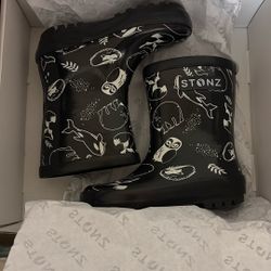 Black And White Neo Stonz Print Toddler Rain Boots