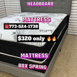 Queen Size Bed Headboard Frame Mattress And Box Spring All Included Brand New Furniture Yes We Deliver 
