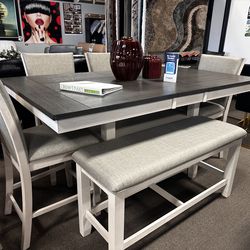 Gorgeous wood dining set! $1399 🤍🩶📦
