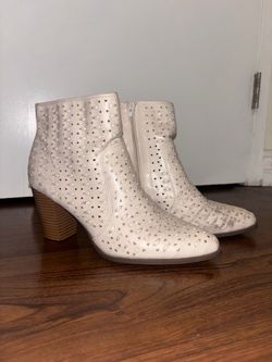 Cream Perforated Leather Ankle Boots