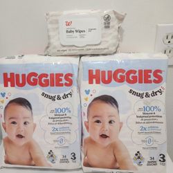 $15 for all. Huggies Diapers Size 3 and Wipes 120 count. 