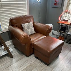 Leather Accent Chair & Ottoman 
