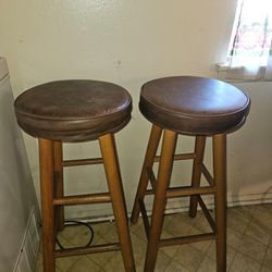 Tall wooden & leather Bar Stools 
